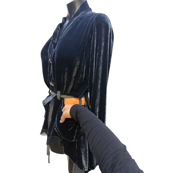 Love And Liberty Blue Velvet Tie-Waist Blazer Jacket w/Pockets Size S - Picture 7 of 10